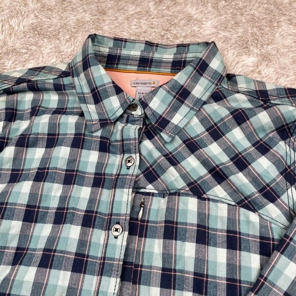 Carhartt Force Long Sleeve Button Shirt Womens M(8-10) Plaid Vented Hiking Gorp - Picture 6 of 16